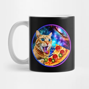 Funny Orange Cat eating Pizza in Space Mug